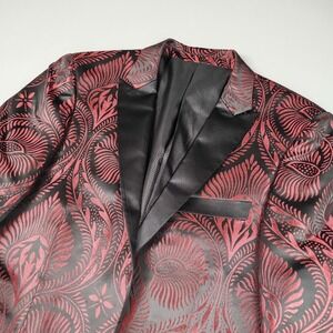 Kilburne Finch Mens 39R Tuxedo Jacket Bow Tie Red Black Paisley Formal Party